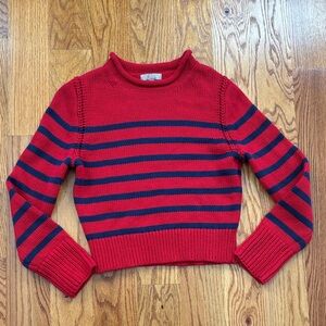 J. Crew 100% Cotton Rolled Neck Red and Navy Striped Sweater Women's Small